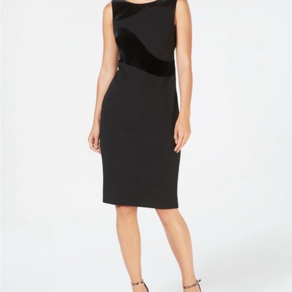 Calvin Klein Black Velvet-Swirl Sheath Midi Dress Size 8P - Picture 1 of 7